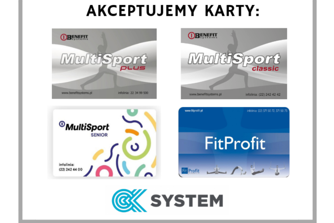 Akceptujemy karty Multisport, OK System, FitProfit
